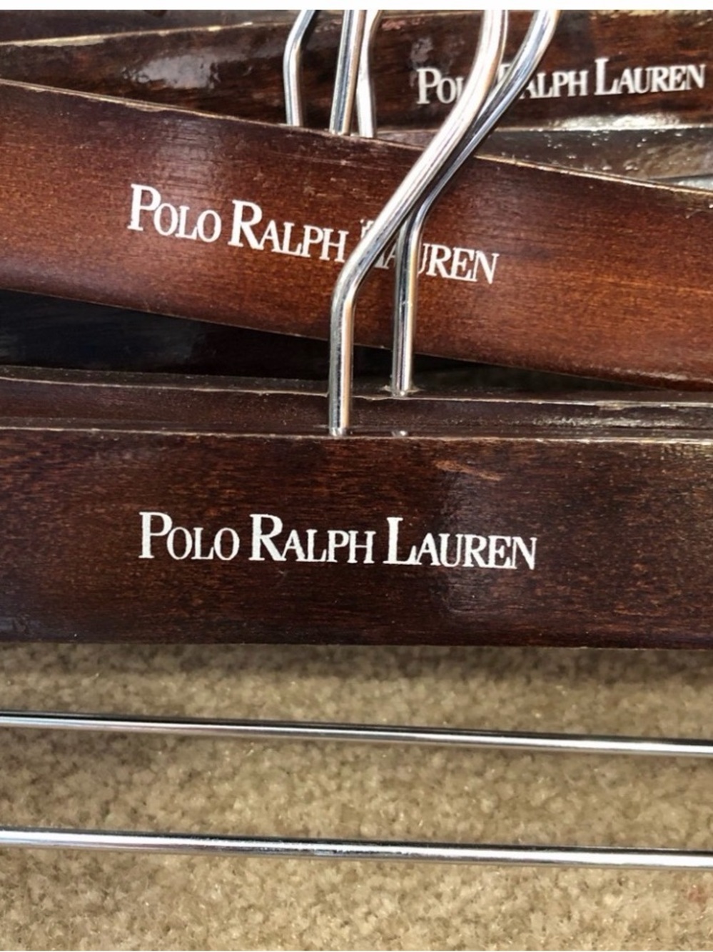 Polo Ralph Lauren Dark Brown Wooden Pant Hangers with Silver Hardware Set of 20 - Picture 2 of 4